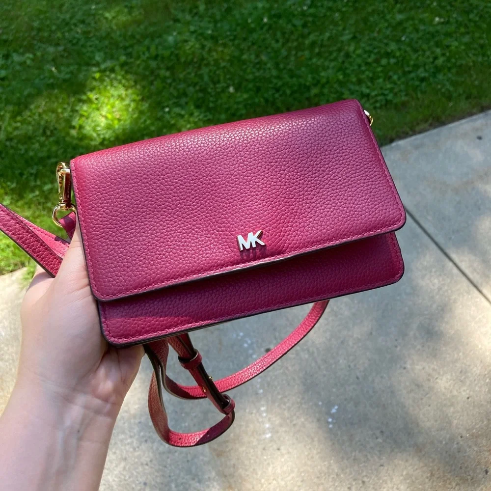 NEW Michael Kors Red Pebbled Leather Convertible Crossbody Bag Small Flap Purse